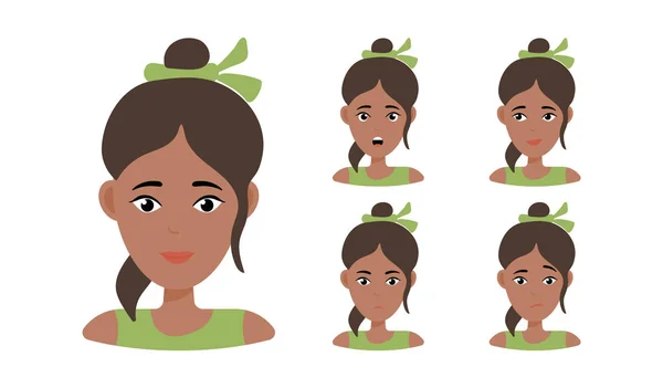 Retrato de mujer con diferentes expresiones — Vector de stock