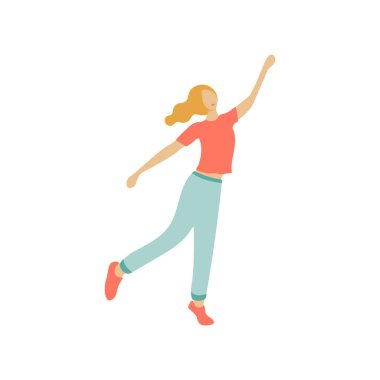 Vektör illüstrasyon. Modern bir dairede duran kadın karakter 