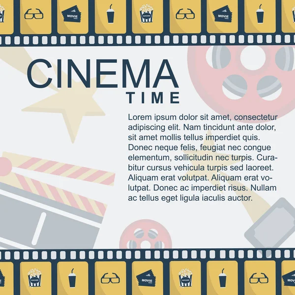 Ilustración vectorial. Plantilla de diseño de banner de tiempo de cine. Plano st — Vector de stock