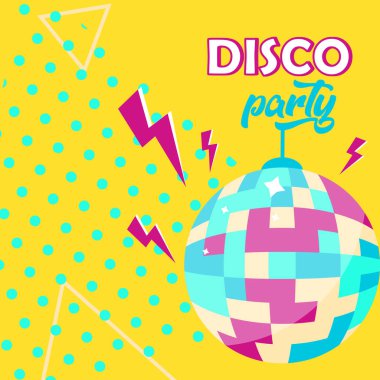 Vektör İllüstrasyon. Disko topu simgesi. Disko parti afişi. Retro 