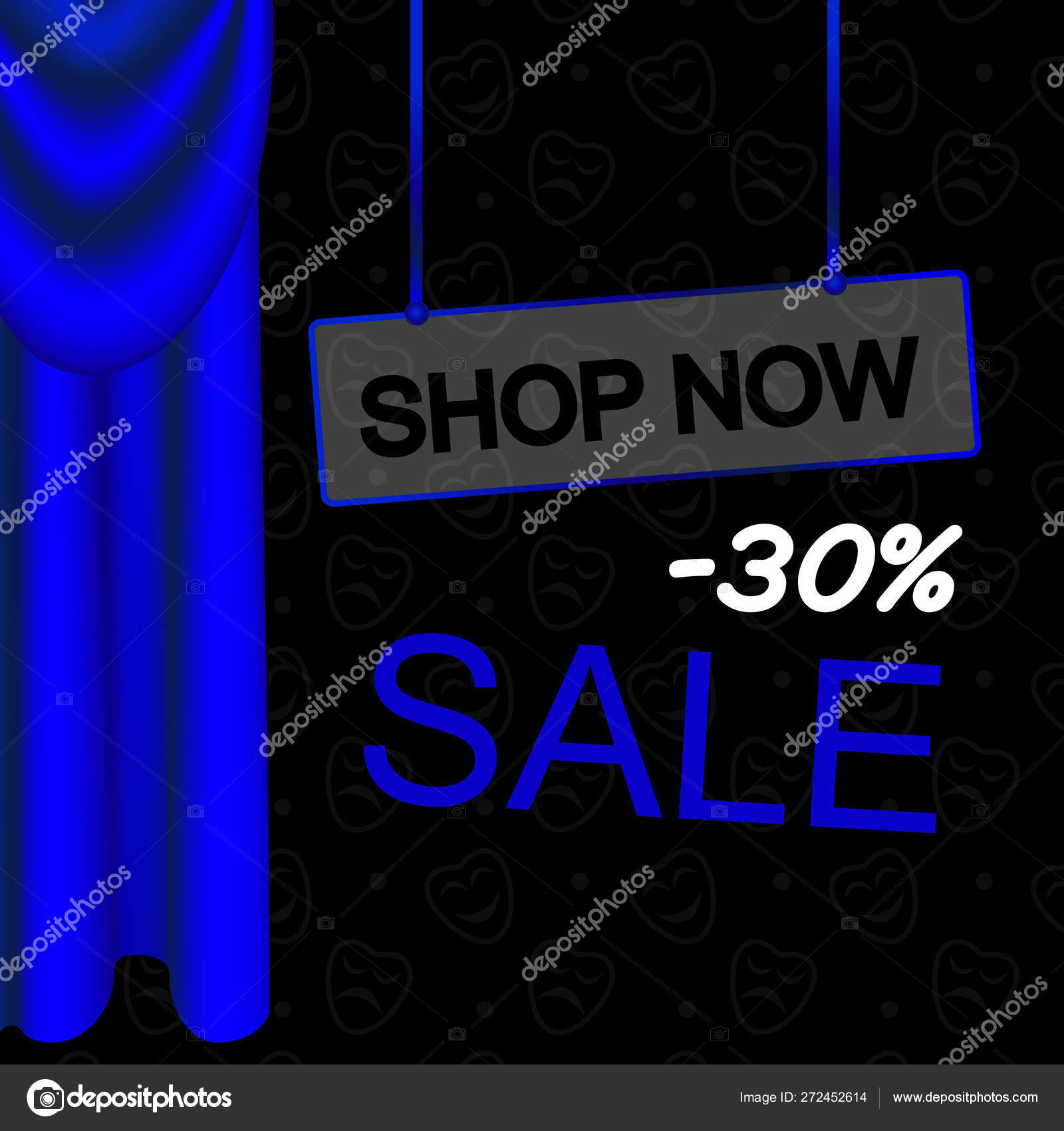 Vector Illustration Blue Luxury Curtains And Draperies Sale Ca