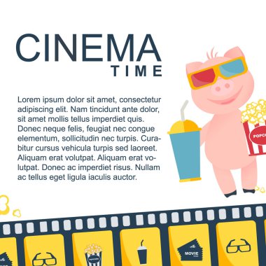 Vektör illüstrasyon. Sinema zamanı afiş tasarım şablonu. Düz st