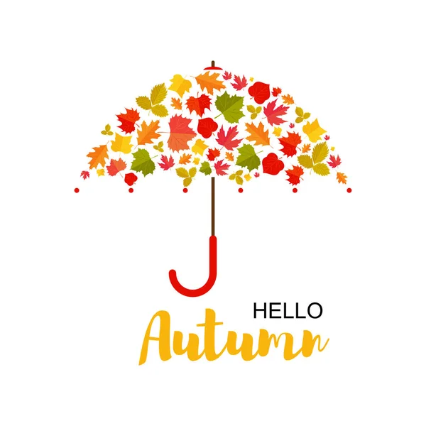 矢量插图。秋季背景。叶子的伞。你好 — 图库矢量图片