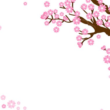 Vektör İllüstrasyon. Sakura ağacı ile arka plan. Sevimli pembe temp