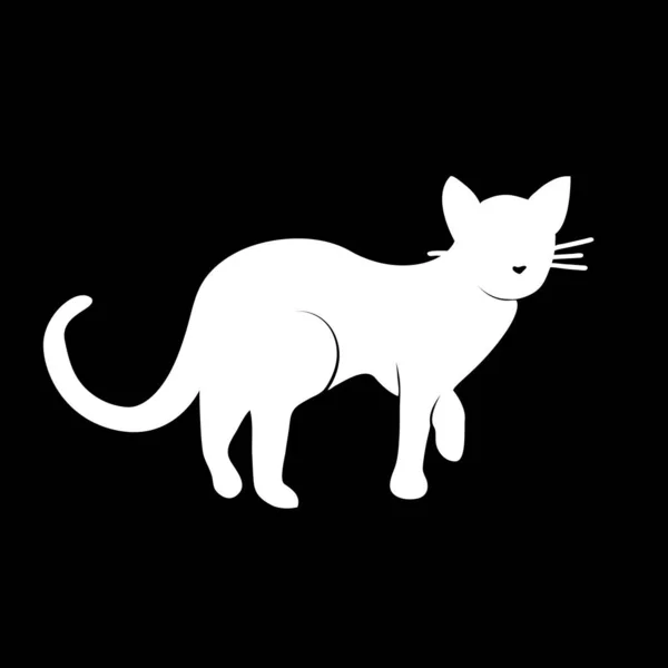 ベクトルイラストレーション。黒い背景にシルエット白猫。S — ストックベクタ