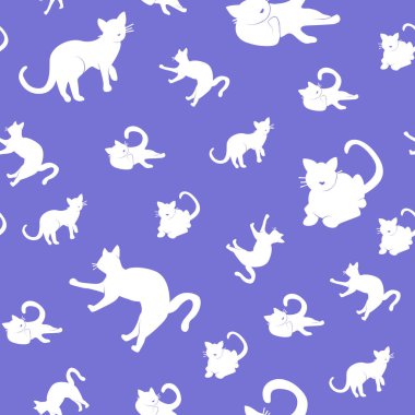 Vektör İllüstrasyon. Siluet kedi sorunsuz desen seti. Sha