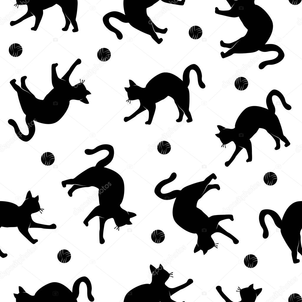 Vector Illustration. Silhouette cat seamless pattern. Shadow-fig