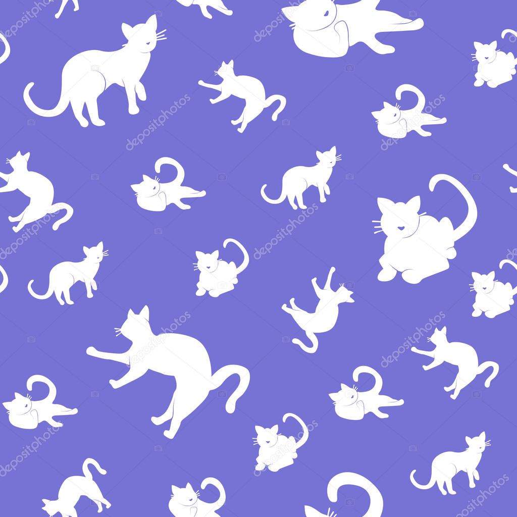 Vector Illustration. Set of Silhouette cat seamless pattern. Sha