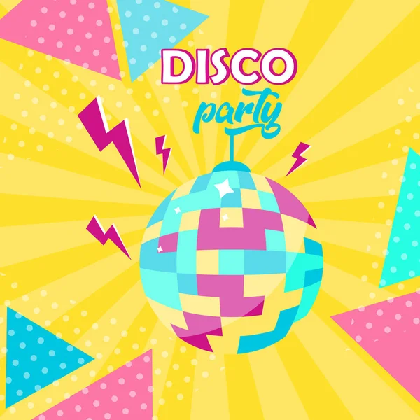 Vektor illustration. Disco kula ikon. Disco parti affisch. Retro — Stock vektor