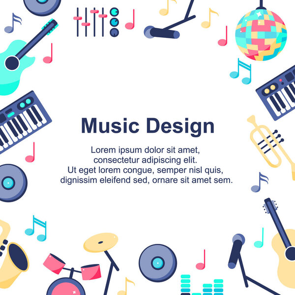 Vector Illustration. Music Design poster with musical instrument