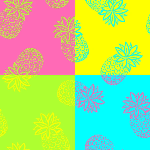 Illustration vectorielle. Dessinez à la main l'ananas. Modèle sans couture tropi — Image vectorielle