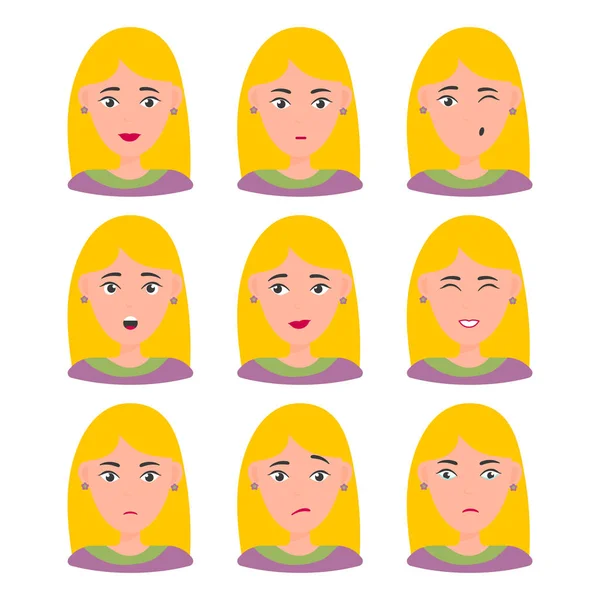 Magnifique portrait de femme avec expressions faciales — Image vectorielle