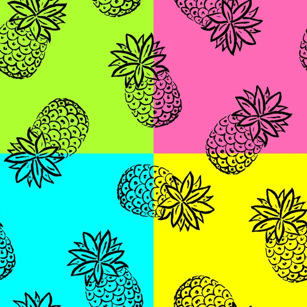 Vector Illustration. Hand draw pineapple. Seamless pattern tropi — Stock Vector