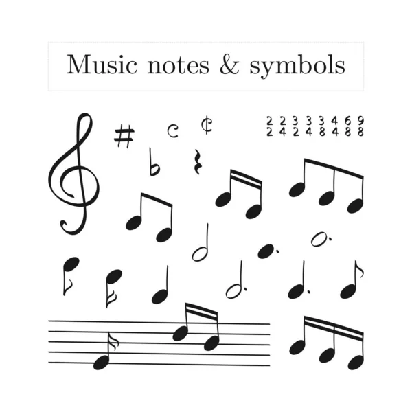 Soubor Doodle sady izolovaných hudebních poznámek — Stockový vektor