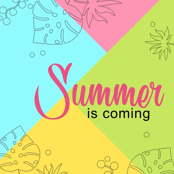 Tarjeta de verano está llegando en fondo colorido — Vector de stock