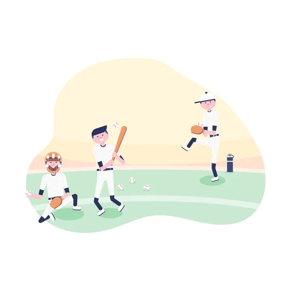 Jugadores de dibujos animados de béisbol: receptor, lanzador — Vector de stock