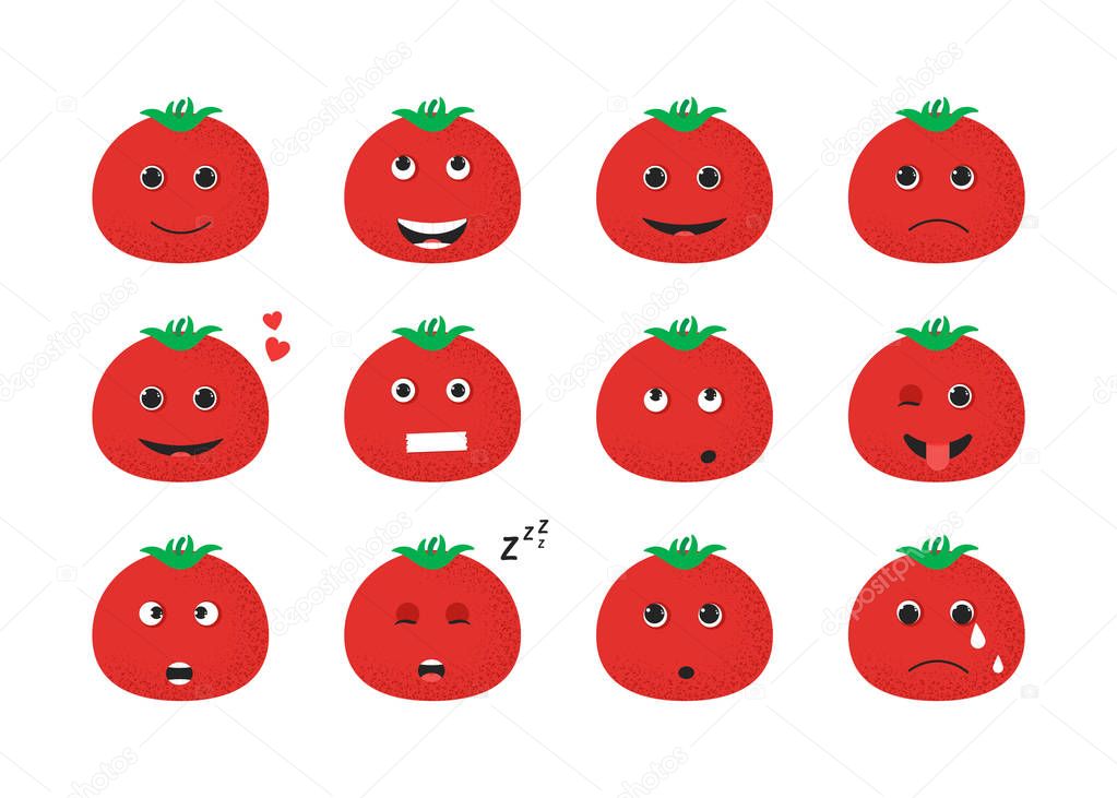 Tomato with various facial expressions and gestures