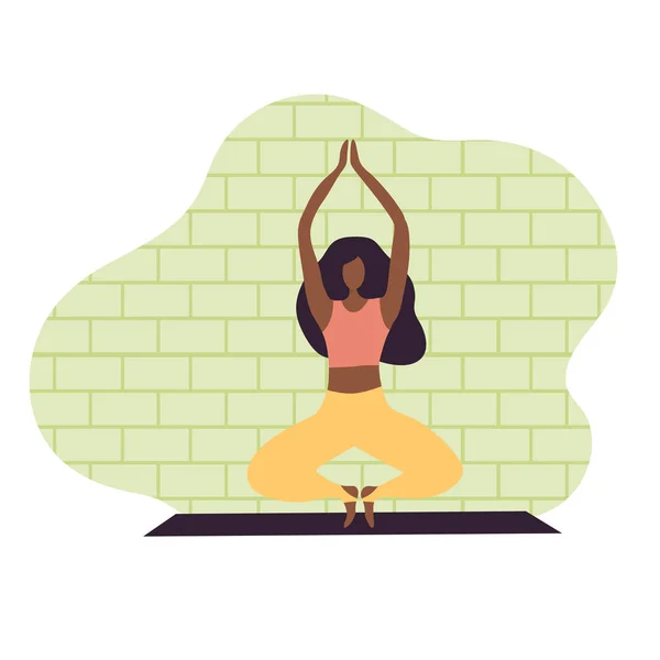 Femme afro-américaine faisant du yoga — Image vectorielle