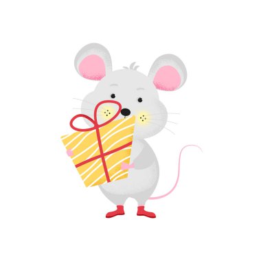 İzole sevimli karikatür Fare hediye