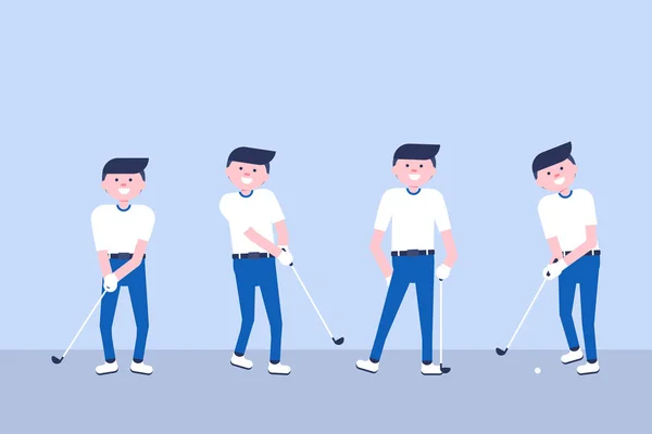 Set von Golf-Cartoonspielern im modernen flachen Stil — Stockvektor