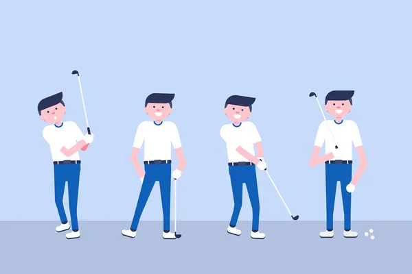 Set von Golf-Cartoonspielern im modernen flachen Stil — Stockvektor