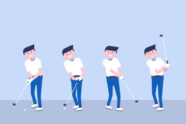 Modern düz tarzda Golf karikatür oyuncuları seti