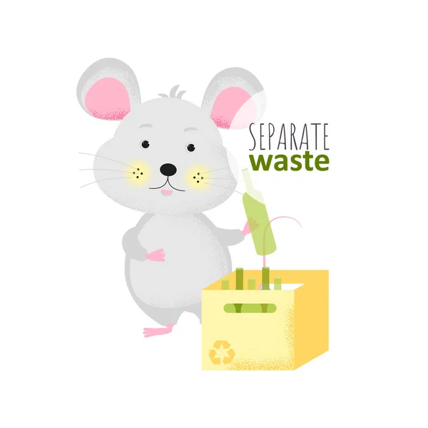 Na białym tle cute Cartoon mysz z pustą butelką — Wektor stockowy