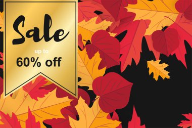 Sonbahar sonbahar yaprağı ile Sezon satış afiş 