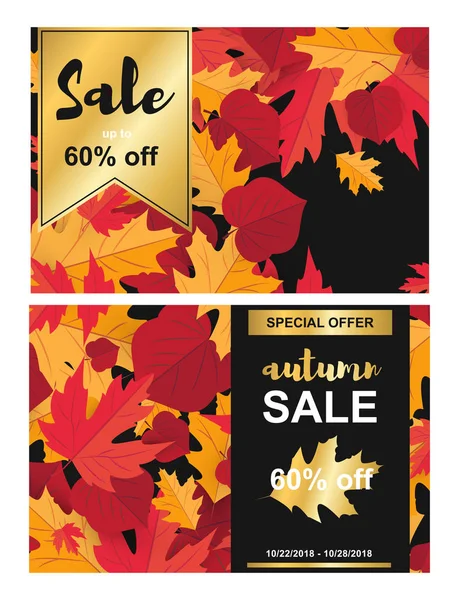 Bannière de vente de saison avec feuille d'automne — Image vectorielle