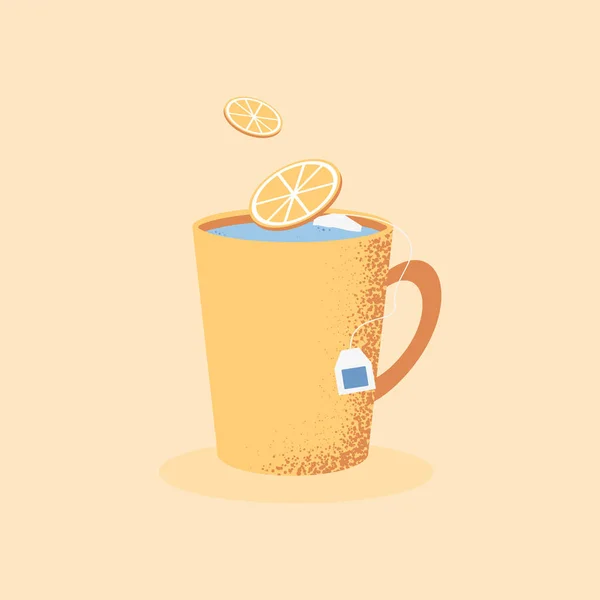 Xícara isolada com chá e ícone de parte de limão mosca — Vetor de Stock