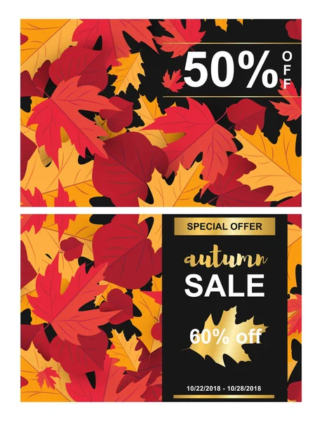 Bannière de vente de saison avec feuille d'automne — Image vectorielle