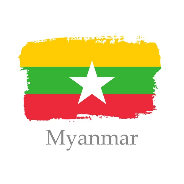 手绘缅甸国旗。向量 — 图库矢量图片