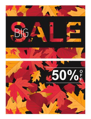 Sonbahar sonbahar yaprağı ile Sezon satış afiş 