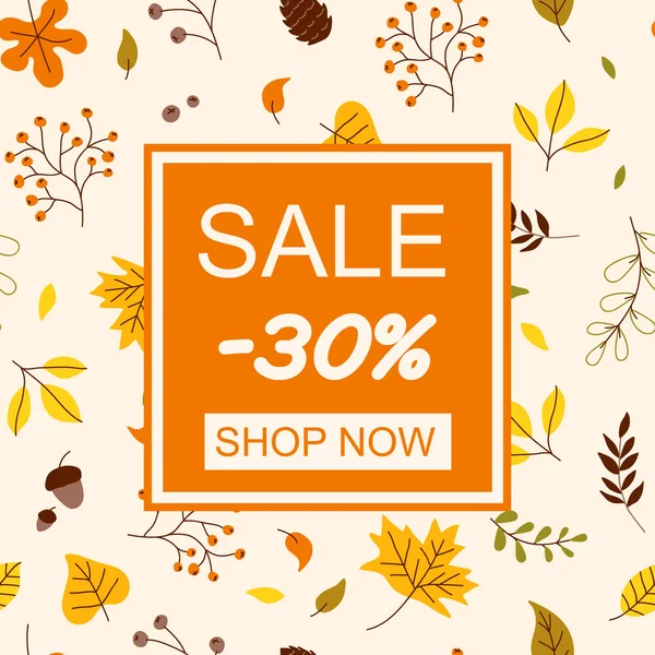 Lindo fondo de venta de otoño con hoja — Vector de stock