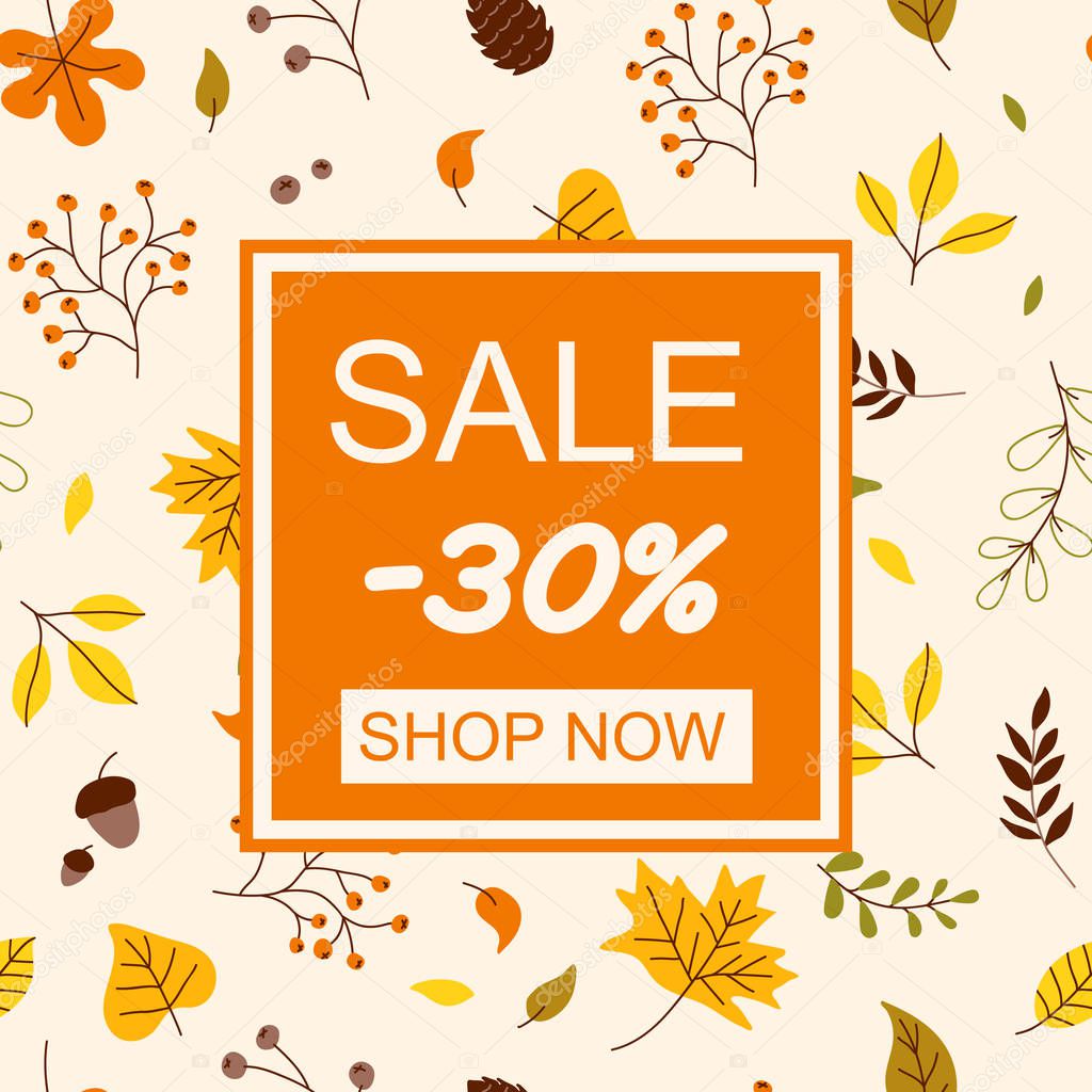 Cute autumn sale background with leaf 
