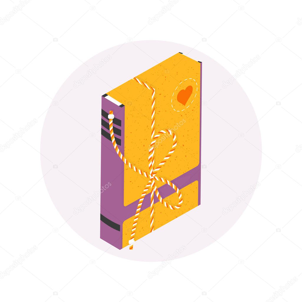 Isolated isometric packed book in modern flat style