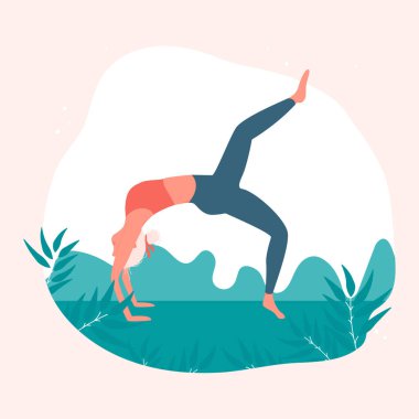 Yoga yapan bir kadın. Yoga konsepti zamanı 