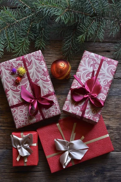 Noel arka plan christmas dekorasyon, üstten görünüm ile