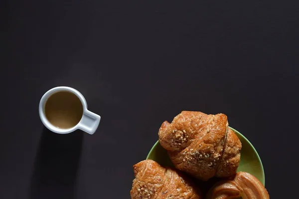 Una Taza Café Caliente Croissants Pastelería — Foto de Stock