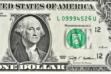 Bir dolarlık banknot. Bir dolarlık yakın çekim, makro fotoğraf. 