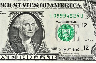 One dollar bill. One-dollar close-up, macro photo  clipart