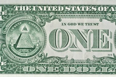 Bir dolarlık banknot. Bir dolarlık yakın çekim, makro fotoğraf..