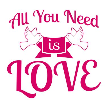 Tek ihtiyacınız olan güvercinler ve kurdele ile evlilik tipografik etiket/rozeti davetiyesi seviyorum