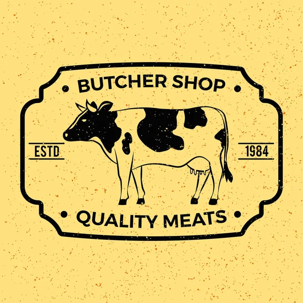 Винтажный Мясной Магазин Этикетка Значок Коровой Говядиной Мясо Мясной Лавки — стоковый вектор