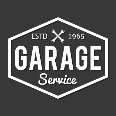 Garaj rozet/etiket. Araba tamir logosunu görmeniz gerekir. Vektör vintage hipster garaj logosunu görmeniz gerekir. Eski model araba logo. Otomatik hizmet işareti.