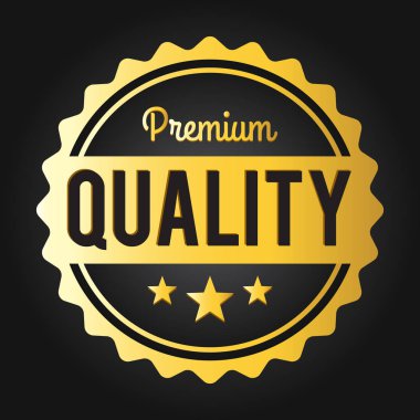 Premium kalite damgası. Altın parlak hakiki ticaret etiket/rozeti salonu iş promosyon ürünleri için karanlık