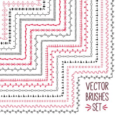 Fırça set iç ve dış köşe döşemeleri ile vektör. Elle çizilmiş. Kenarlıklar, süsler