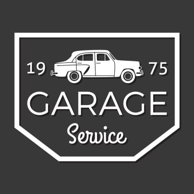 Garaj rozet/etiket. Araba tamir logosunu görmeniz gerekir. Vektör vintage hipster garaj logosunu görmeniz gerekir. Eski model araba logo. Otomatik hizmet işareti.