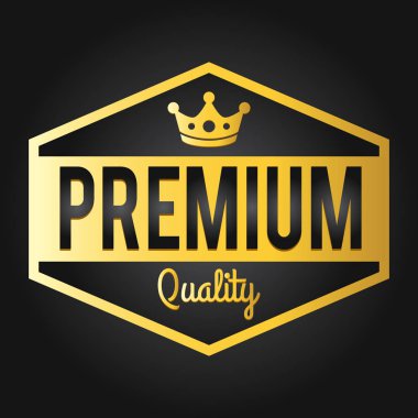 Premium kalite damgası. Altın parlak hakiki ticaret etiket/rozeti (karanlık) salonu iş promosyon ürünleri için