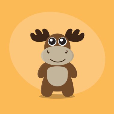 Geyik Elk düz sevimli hayvan geyik Hayvanat Bahçesi kartı turuncu zemin üzerine çocuklar karakter karikatür